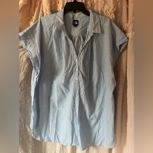 Blue & White Striped Button Front Blouse super cute! Oversized